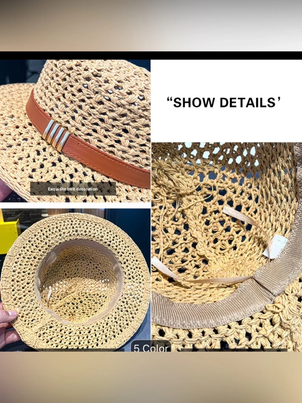 Woven Straw Fedora Hat with Beige Band